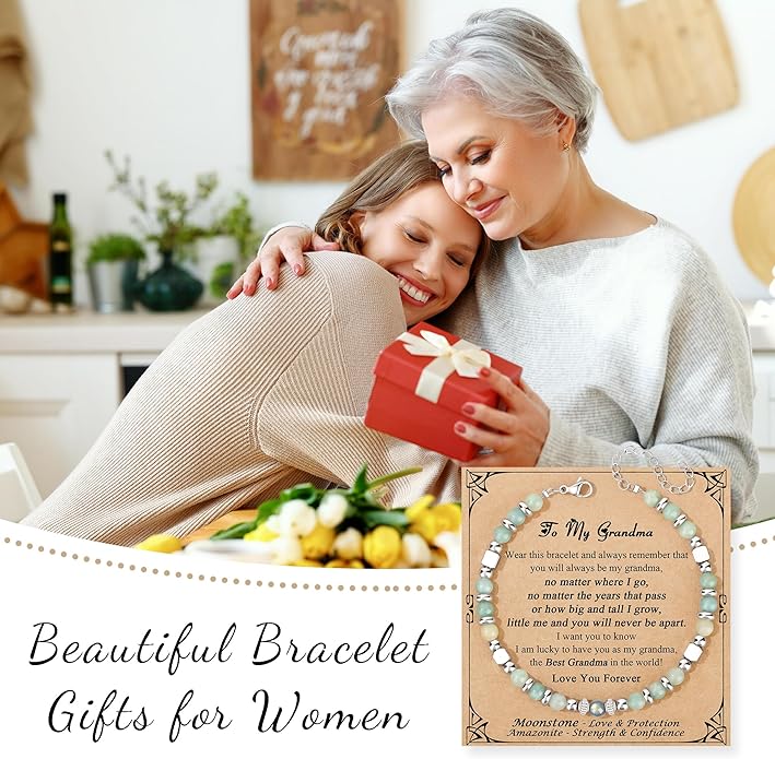 JoycuFF 𝗚𝗶𝗳𝘁𝘀 𝗳𝗼𝗿 𝗪𝗼𝗺𝗲𝗻 𝗠𝗼𝗼𝗻𝘀𝘁𝗼𝗻𝗲 𝗕𝗿𝗮𝗰𝗲𝗹𝗲𝘁 Amazonite Colorful Imperial Jasper Stainless Steel Beads Bracelets, Mothers Day Birthday Christmas Valentines Graduation Gifts