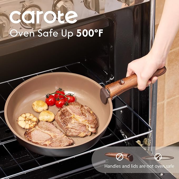 CAROTE 25pcs Ceramic Cookware Set, Pots and Pans Set with Detachable Handle | Non-Stick, Non-Toxic, PFAS and PFOA Free, Induction Compatible, Dishwasher & Oven Safe, Space Saving, Camping Cooking, Brown