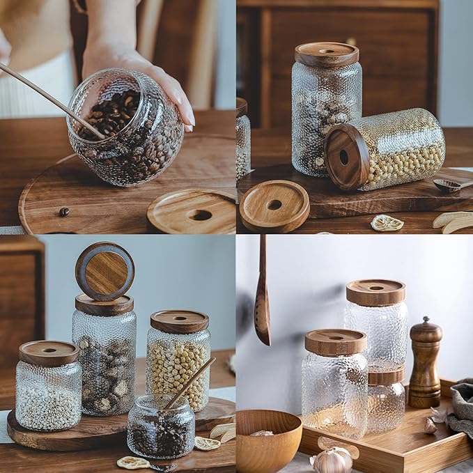 Viovian Glass Coffee Jars With Lids 51 oz Clear Jar With Wood Lid Decorative Glass Storage Jars Container Canister for Food Sugar Coffee Bean Candy Cookie 1500ml