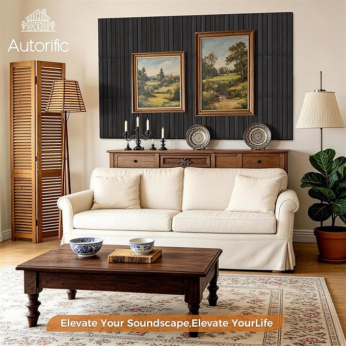 PVC Acoustic Wood Wall Panels, 12 Pack 11.8 x 15.7 x 0.35 Inch Sound Proofing Panels, 100% Polyester Fiber Noise Canceling Panels for Home, Office, Studio,Theater, Rustic Walnut