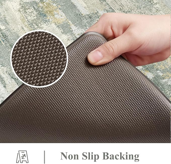 Collive Anti Fatigue Kitchen Mats, Grey/Green Abstract Kitchen Rugs Sets of 2 Non Slip Waterproof Standing Mat, Cushioned Comfort Desk Rug for Home Office, Sink, Laundry, 17"x29"+17"x47"