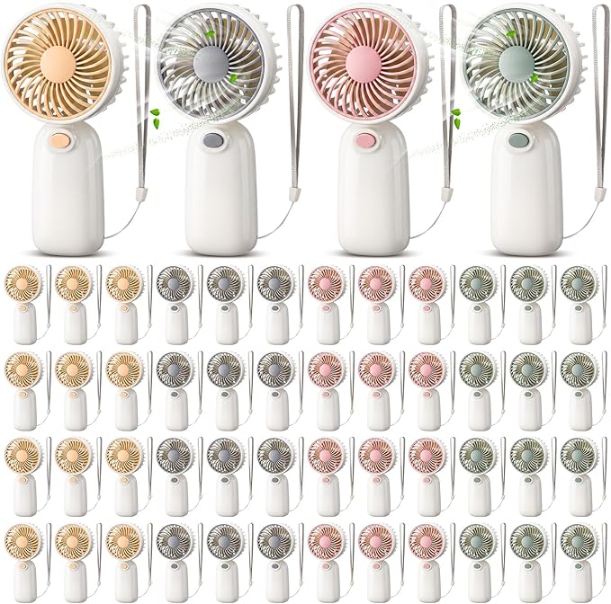 EBOOT 48 Pack Mini Portable Fans Bulk with Rope Hanging, Small Handheld Fan Battery Operated Fan in 4 Assorted Colors for Women Men Travel, Gym, Office, Wedding, Camping, Makeup（Rope Hanging）