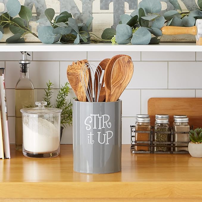 DII Kitchen Accessories Retro Collection Ceramics, Utensil Holder, Gray