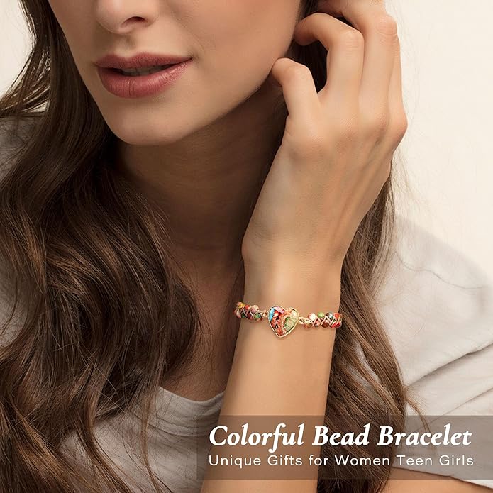 Mothers Day Gifts for Daughter Granddaughter, To My Mom Grandma Wife Girlfriend Sister Jasper Heart Bracelets Birthday Anniversary Christmas Stocking Stuffers Valentines Day Jewelry