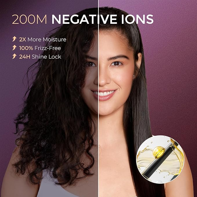 TYMO Flat Iron Hair Straightener Brush 2 in 1, 200M Ions Hair Straighteners for Women, Ceramic Straightening Hot Comb for Anti-Frizz Straights, Waves, Curl, 3X Less Heat Damage, Dual Voltage, Black