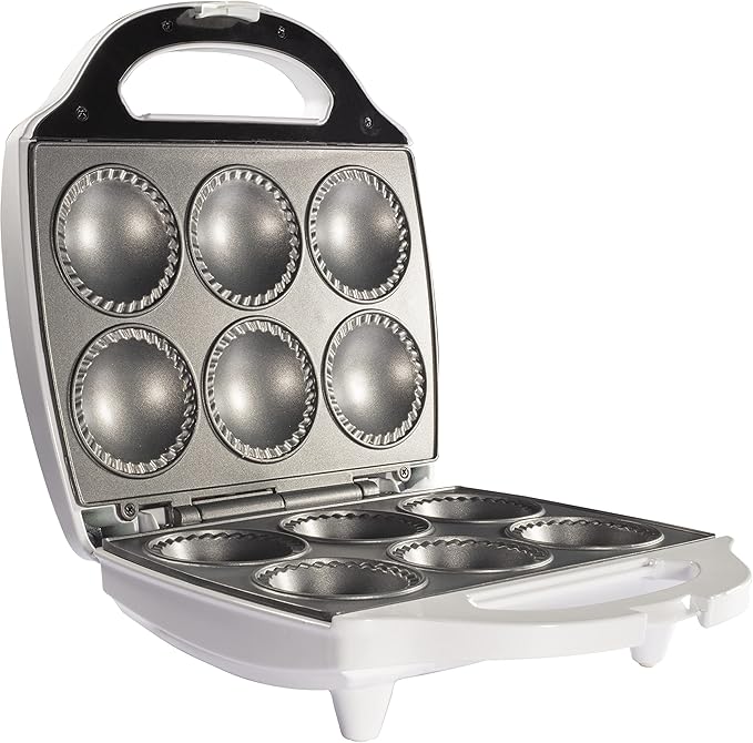 Mini Pie & Quiche Maker- Electric Baker Cooks 6 Small Quiches or Pies in Minutes- Dough Cutting Circle Easy Measurement- Better than Tin Pans- Baking Dessert Gift for Her, Summer Brunch Must Have