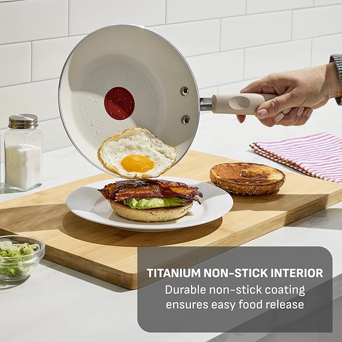 T-Fal Signature Nonstick 12 Inch Frying Pan Skillet, Oven Safe Up to 350°F, Dishwasher Safe, Pots and Pans Set, Non Stick Chef- Pan, Cream