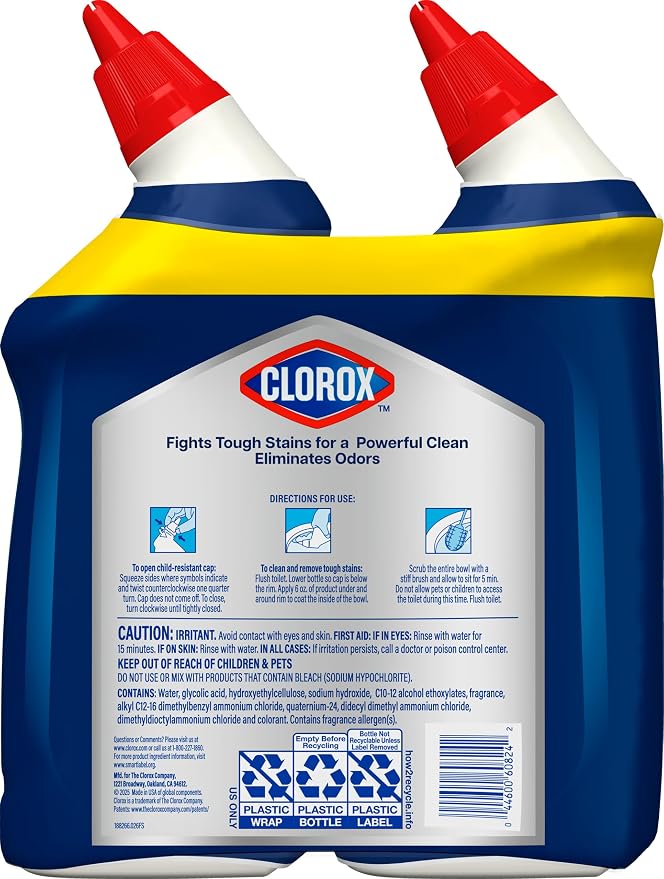 Clorox Toilet Bowl Cleaner Heavy Duty Stain and Ring Remover, Arctic Clean, 24 Fl Oz., Pack of 2