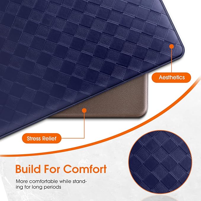 TranquilRelax Kitchen Mats, 2PCS Kitchen Rugs, Cushioned Anti Fatigue Kitchen Mats for Floor, Non-Slip Standing Desk Mat, Waterproof Kitchen Rug Set for Kitchen, Floor, Office,17.3"×30"+17.3"×59",Blue