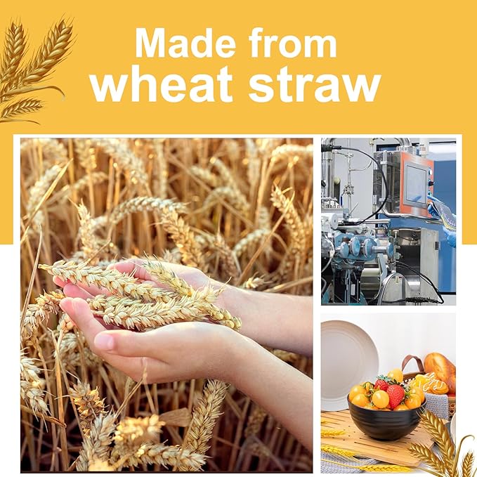 Rubtlamp Wheat Straw Dinnerware Sets, 16PCS Plastic Dinnerware Set for 4, Wheat Straw Plates and Bowls Sets, Unbreakable Dinnerware Plastic Microwave Safe Dishes Set for Kitchen&Camping