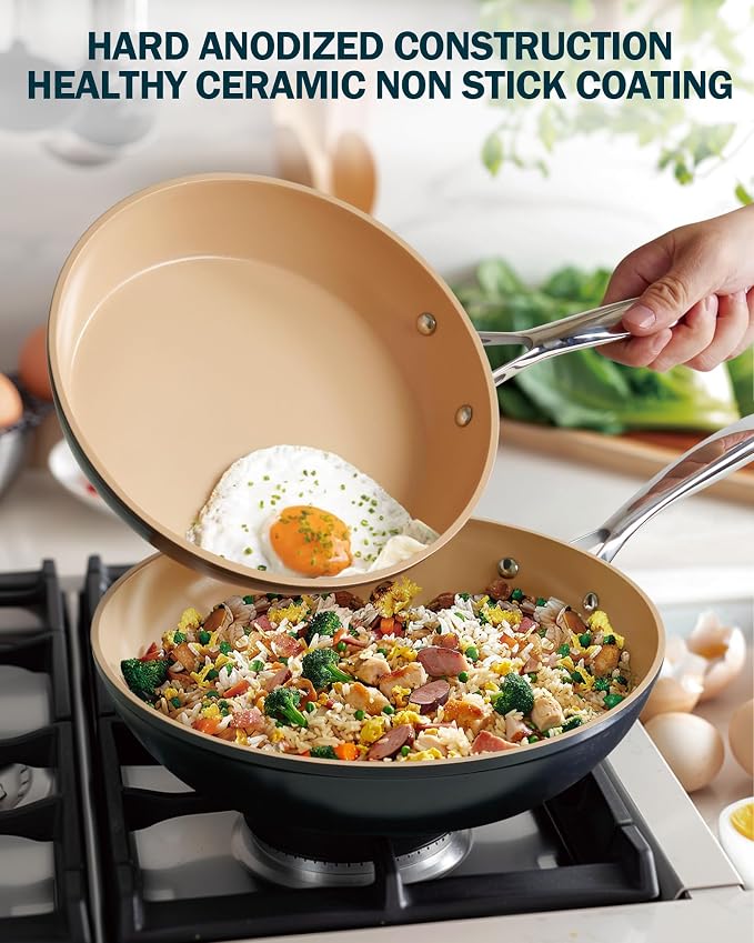 Cooks Standard Classic 11 Inch Hard Anodized Ceramic Nonstick Skillet Pan | Induction Ready Frying Pan with Riveted Stay-Cool Handle, Egg & Omelette Pan, Oven Safe, Black Apricot