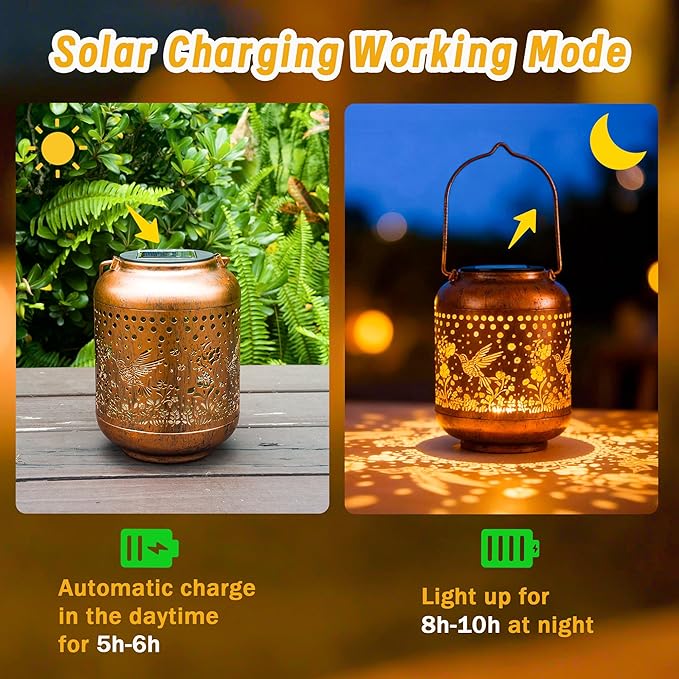 ANYTALK Gifts for Women Mom Grandma, Hummingbird Solar Lanterns Outdoor Waterproof, Hanging Solar Lights for Porch Patio Yard Garden Decor