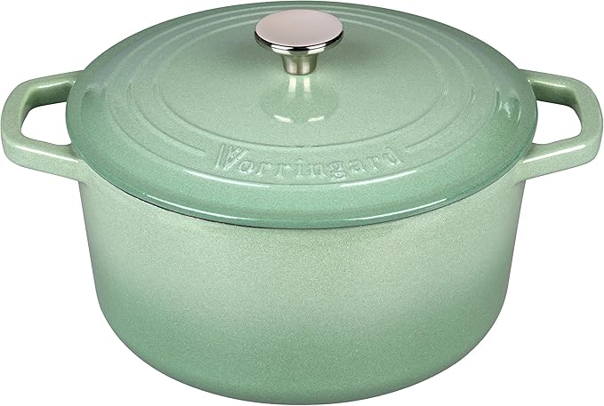VORRINGARD Enameled Cast Iron Dutch Oven Pot with Lid, for Bread Baking, Round Bread Oven- include Sourdough Bread Baking Supplies set, 4.5QT, Sage Green