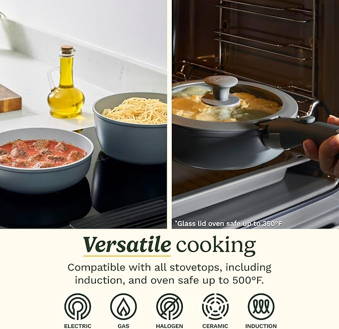 Cuisinart 13-Pc, ClickSmart Nonstick Detachable Handle Ceramic Cookware, Pots and Pans Set, Stackable Space-Saving Design, Compatible with All Stovetops, Induction & Oven Safe, PURELYCERAMIC