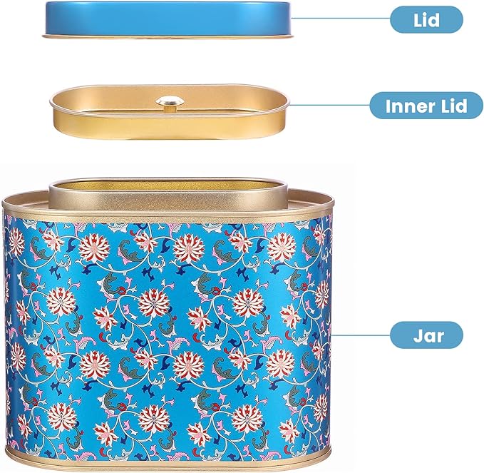 2-Pack Large Tea Tins for Loose Tea With Lid - Metal Sealed Jar Tea Canister Oval Shape 3.53~7oz Small Tin Cans Loose Tea Storage Kitchen Canisters Tea Bag Organizer, Coffee, Candy, Herbs Canister