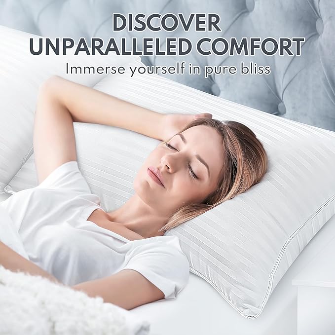 Standard Size Bed Pillows Set of 2 - Breathable Premium Down Alternative Pillows for Side, Back, and Stomach Sleepers Hotel Quality Fluffy Soft Microfiber Fill Cooling Skin-Friendly