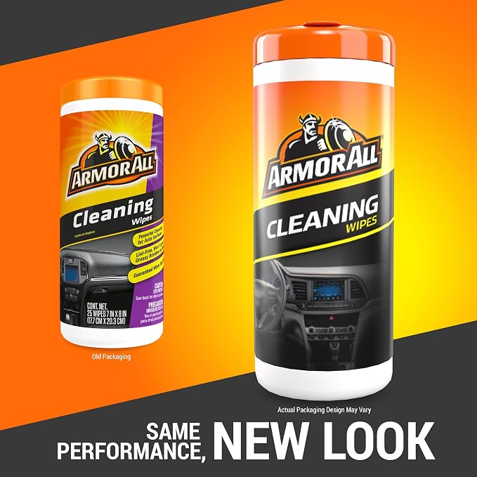 Armor All Interior Car Cleaning Wipes,Canister,Powerful Cleaning for Dashboards,Vinyl,Clear Plastics,Carpet and Fabric,25 Count (Pack of 6)