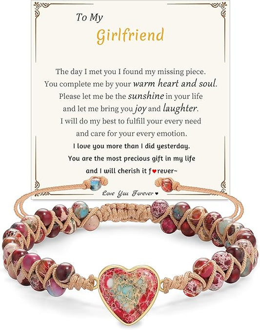 Mothers Day Gifts for Daughter Granddaughter, To My Mom Grandma Wife Girlfriend Sister Jasper Heart Bracelets Birthday Anniversary Christmas Stocking Stuffers Valentines Day Jewelry