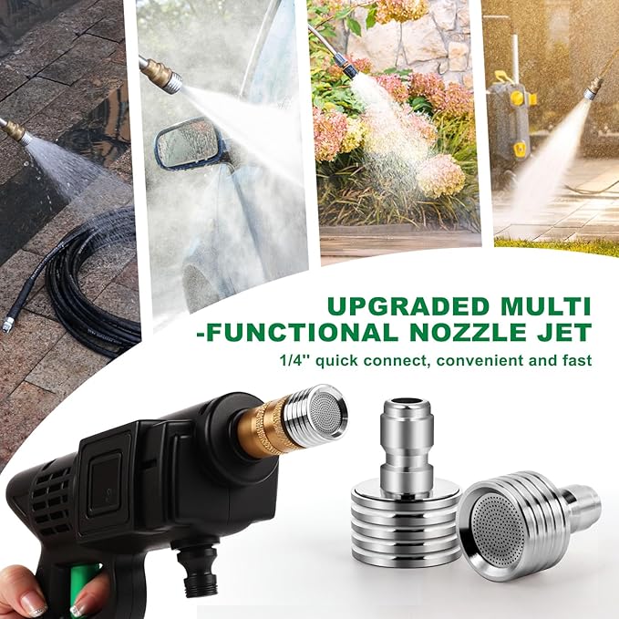 110FT Sewer Jetter Kit for Pressure Washer, 5800PSI Drain Cleaner Hose 1/4 Inch NPT Corner, Rotating Button and Spray Sewer Jetting Nozzle, Water Jet Drain Cleaner Spanner Tape Pearl Corsage Pin