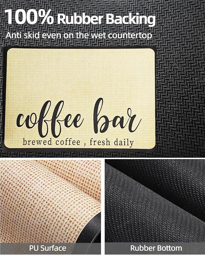Coffee Mat 16"x24" Coffee Bar Mat Rubber Backed Bar Accessories Super Absorbent Dish Drying Mats for Kitchen Counter, Fit Under Coffees Maker Espresso Machine Dish Rack (Cream)