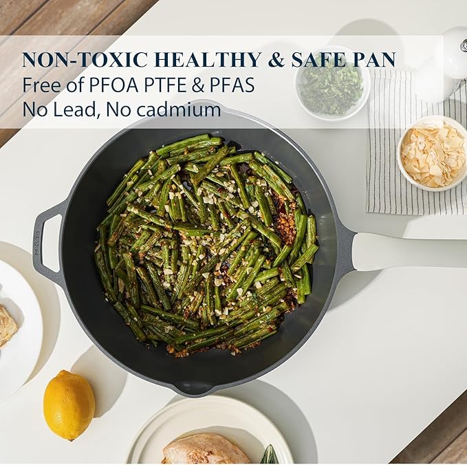 PRICUSIS Nonstick Pots and Pans Set, 9 Pieces Non Toxic Ceramic Nonstick Cookware, Healthy Omelete/Egg Skillet, Healthy Frying Pan, PTFE PFOA & PFAS Free, Induction Compatible, Blueberry Gray