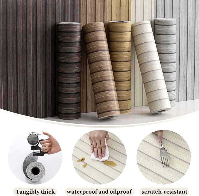 Peel and Stick PVC Slat Wall Panels, Wood Grain Self-Adhesive Soundproof Moisture-Resistant Paneling, 3D Faux Wood Panels for Bedroom Bathroom Walls & Ceilings 118"x15.75"(Off-White,13Sq.ft)