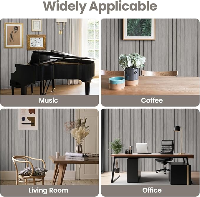 PVC 3D Wood Wall Panels Peel and Stick - 236" x 15.7" Light Grey Faux Wood Slat Wallpaper - Wooden Gray Grain Look Self-Adhesive Waterproof Paneling - Soundproof Walls Panel for Interior Wall Decor