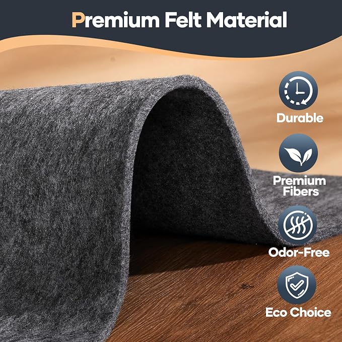 Veken Felt Cushioned Rug Pad 8 x 10 Ft, 1/2 Inch Thick, Dense Needle-Punched Carpet Underlay for Area Rugs, Protector Mat for All Hard Floors Including Hardwoods, Adds Comfort Underfoot