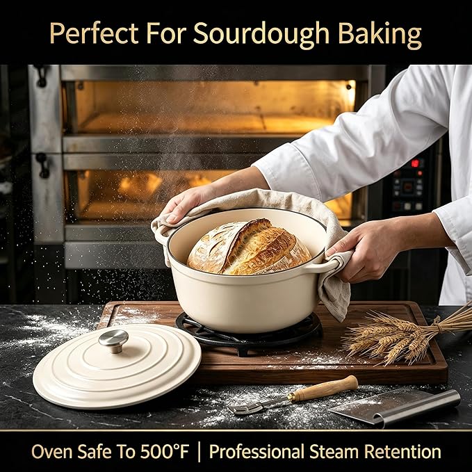 QuliMetal Enameled Cast Iron Cookware Set, 4-Piece Pots and Pans Set with Lids, 10.25" Skillet, 2QT Saucepan, 2.8QT & 4.8QT Dutch Ovens, Oven Safe to 500°F, All Stovetops Compatible - Cream White