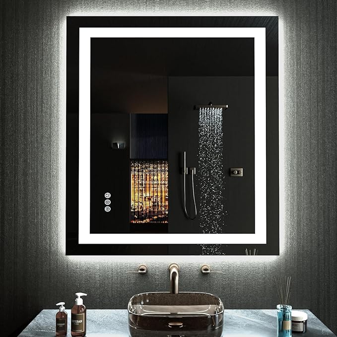 LOAAO 20"X28" RGB LED Bathroom Mirror with Lights, Anti-Fog, Dimmable, Lighted Bathroom Vanity Mirror, Multiple Light Modes, RGB Backlit + Front Light, Memory Function, Tempered Glass, ETL Listed