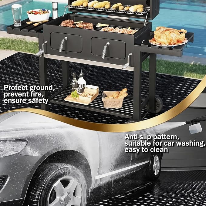 StellarStar 4x25 FT Garage Floor Mat, 2.8mm Thickened PVC Diamond Plate Garage Mat with 20PCS Tapes, Rubber Flooring Rolls for Under Car, Non-Slip Rubber Motorcycle Mat for Golf Cart, Trailer, Black