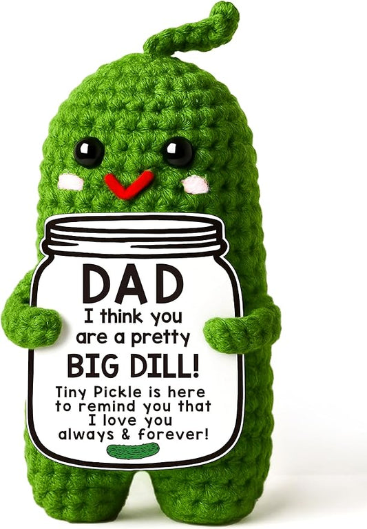 MAMAGIFTREE Dad Gifts from Daughter or Son,Handmade Crochet Pickle Dad Birthday Gifts -I Love Best Daddy Ever Gift Thank You Daddy Funny Emotional Care Desk Decor