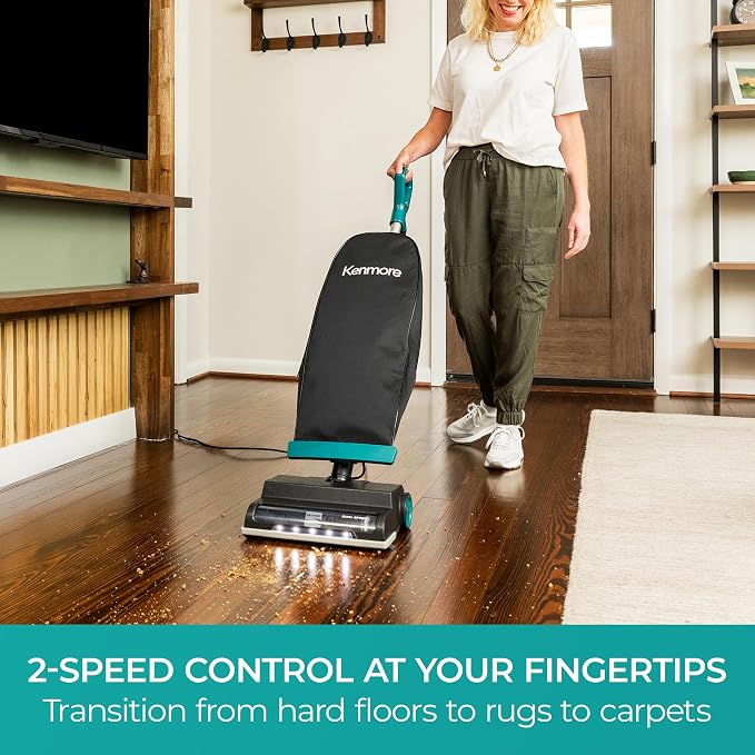 Kenmore Commercial Grade Vacuum Cleaner 14L Capacity Bagged Upright Vac | LED Headlight and 2-Speed Setting Powerful Suction for Pets, Carpets & Hard Floor, BU1001