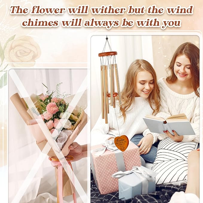 Bestie Gifts for Women, Friendship Gifts for Women, Best Friend Birthday Gift for Woman, Sister, Female Friends, Bestie Gift Wind Chimes for Anniversary, Christmas, Graduation, Thanksgiving, Leaving