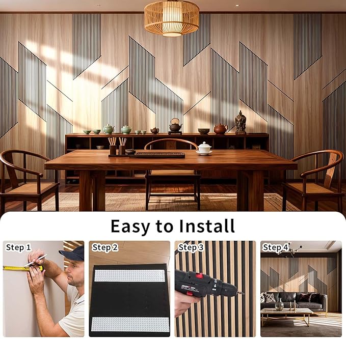 8-Pack Teak Wood Grain 3D Wall Panels with Adhesive, Peel and Stick PVC Wall Tiles for Accent Wall, Covers 92.6 Sq Ft for Luxury Living Room & Bedroom Decor