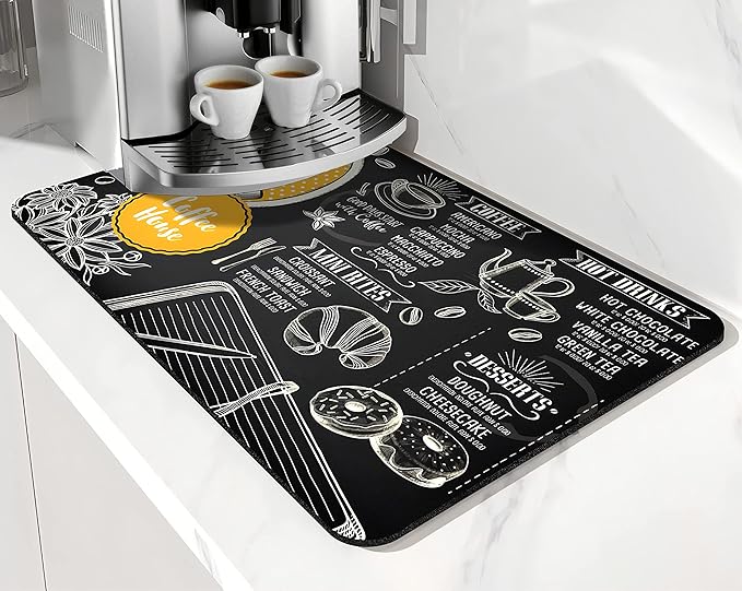 Coffee Bar mat Accessories for Countertop Absorbent Hide Stain Rubber Backed Dish Drying Mats for Kitchen Counter Draining Pad Decor Gift(20x12in)