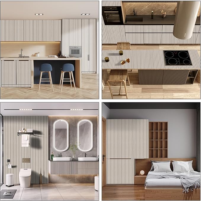 Wood Slat Wallpaper Peel and Stick Dead Wood Color 17.5x100 Inch Flat Finish Self Adhesive Wall Covering Wabi Sabi Japanese Inspired Minimalist Bedroom Decor