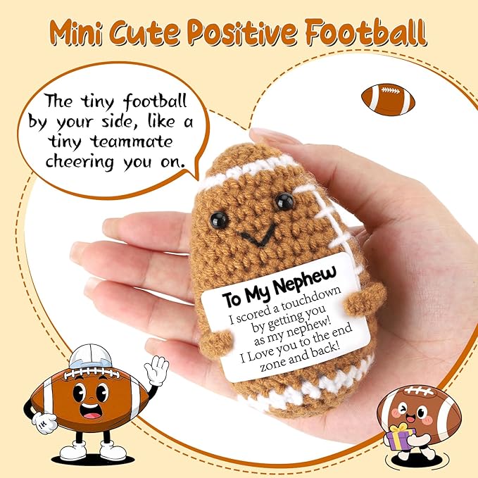 BiuNiuring Mini Funny Nephew Gifts from Auntie, Handmade Crochet Mini Football Nephew Birthday Gifts from Aunt Uncle, Nephew Present for Father's Day Cute Desk Decor