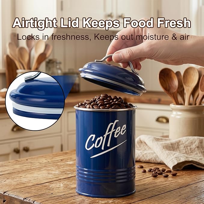 Hillbond Kitchen Canister Set of 4, Airtight Stainless Steel Food Storage Containers with Lids, Flour Sugar Coffee Tea Canisters for Countertop, Metal Kitchen Storage Jars, Navy Blue