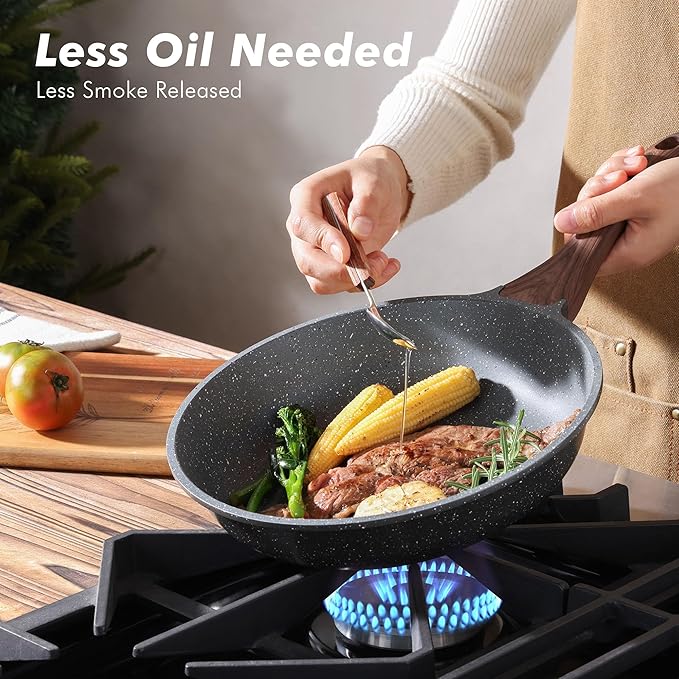 SENSARTE Swiss Granite Coating Nonstick Frying Pans, Grey(10+12 Inch) | Swiss granite nonstick coating, healthy & durable.Compatible with all stoves including induction cooktops. Easy to clean.