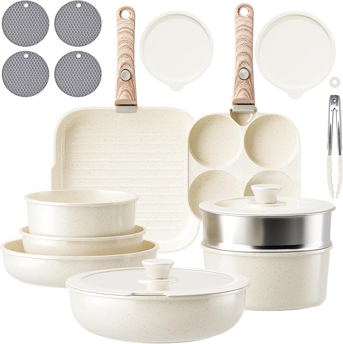 Pots and Pans Set Non Stick - Kitchen Cookware Set Detachable Handle Pot and Pan Sets for Cooking, RV Stackable Cookware Sets Removable Handle Cooking Set, Oven Safe, Induction Ready