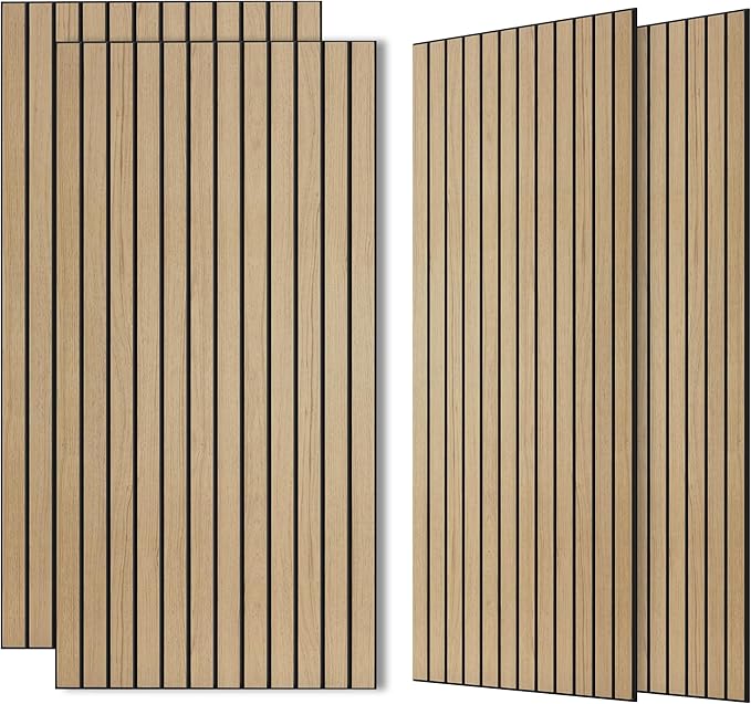 Wood Veneer Acoustic Panels, 4 Pack 47.2”x23.6” Sound Panels, Decorative Large Wood Panels for Wall, for Office,Home Theater,Studio,Living Room, Teak(Mitred)