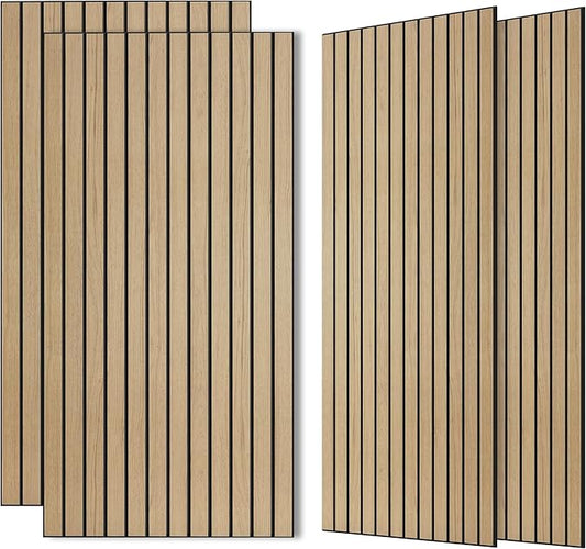 Wood Veneer Acoustic Panels, 4 Pack 47.2”x23.6” Sound Panels, Decorative Large Wood Panels for Wall, for Office,Home Theater,Studio,Living Room, Teak(Mitred)