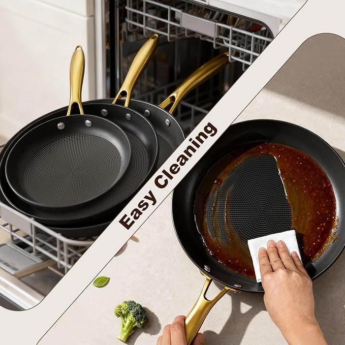 imarku 3 Pcs Non Stick Frying Pans Set, 8+10+12 Inch Nonstick Cast Iron Skillets with Stay Cool Metal Handle, Dishwasher & Oven Safe, Induction Compatible Cooking Pan