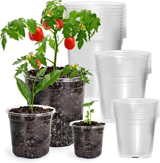 Bluepro Clear Nursery Pots with Drainage Holes, 4/5/7 Inch, 30-Pack | Clear PET, 10 Each of 3 Sizes, Root and Moisture Visibility, Flexible, Reusable, Indoor Use, Propagation and Seed Starting