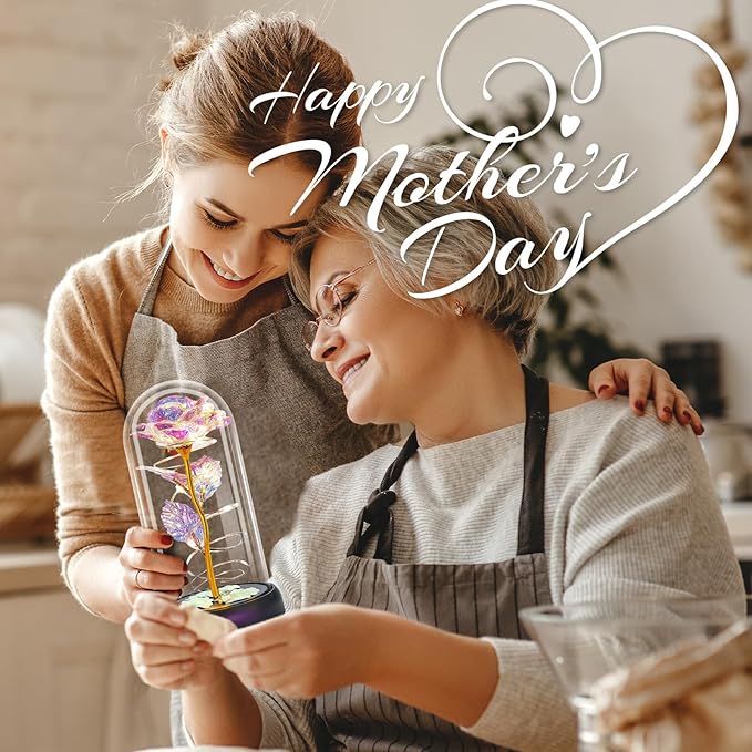 Otlonpe Mothers Day Flowers Gifts for Mom from Daughter Son, Preserved Forever Glass Light Up Rose Gifts for Grandma Wife Women Girlfriend Sister, Gift for Teacher Appreciation Graduation (Colorful)