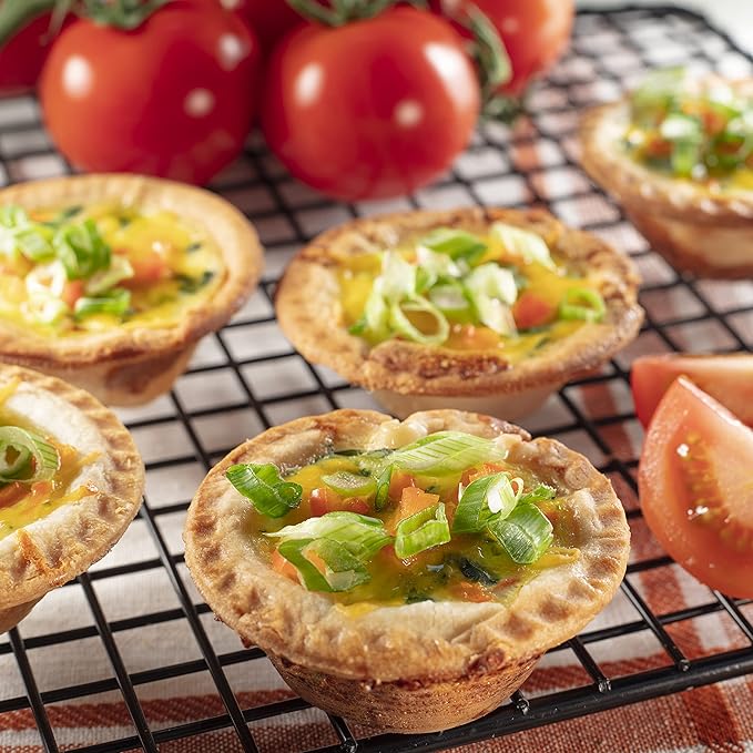 Mini Pie & Quiche Maker- Electric Baker Cooks 6 Small Quiches or Pies in Minutes- Dough Cutting Circle Easy Measurement- Better than Tin Pans- Baking Dessert Gift for Her, Summer Brunch Must Have