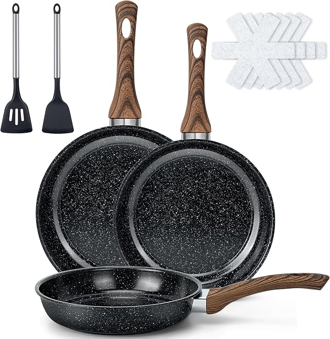 Frying Pans Skillet - 9 Pieces Nonstick Frying Pan Set Includes 3 Sizes (8"/ 10"/ 12"), PFOA Free, Induction & Oven Safe, Easy to Clean for Home Daily Cooking