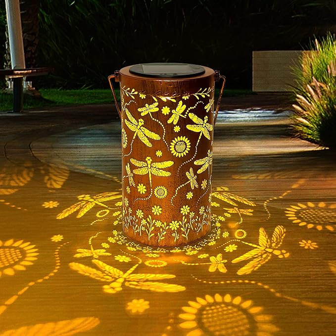 ANYTALK Dragonfly Flower Solar Lanterns Outdoor Waterproof, Birthday Gifts for Women Mom Grandma, Hanging Solar Lights for Yard, Patio, Porch, Garden Decor, Christmas Gifts for Her/Him