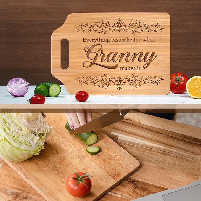 AceThrills Granny Mothers Day Gift, Granny Gift for Birthday, Christmas from Grandkids - Engraved Bamboo Cutting Board 12.3"L x 8.7"W x 0.4"Th